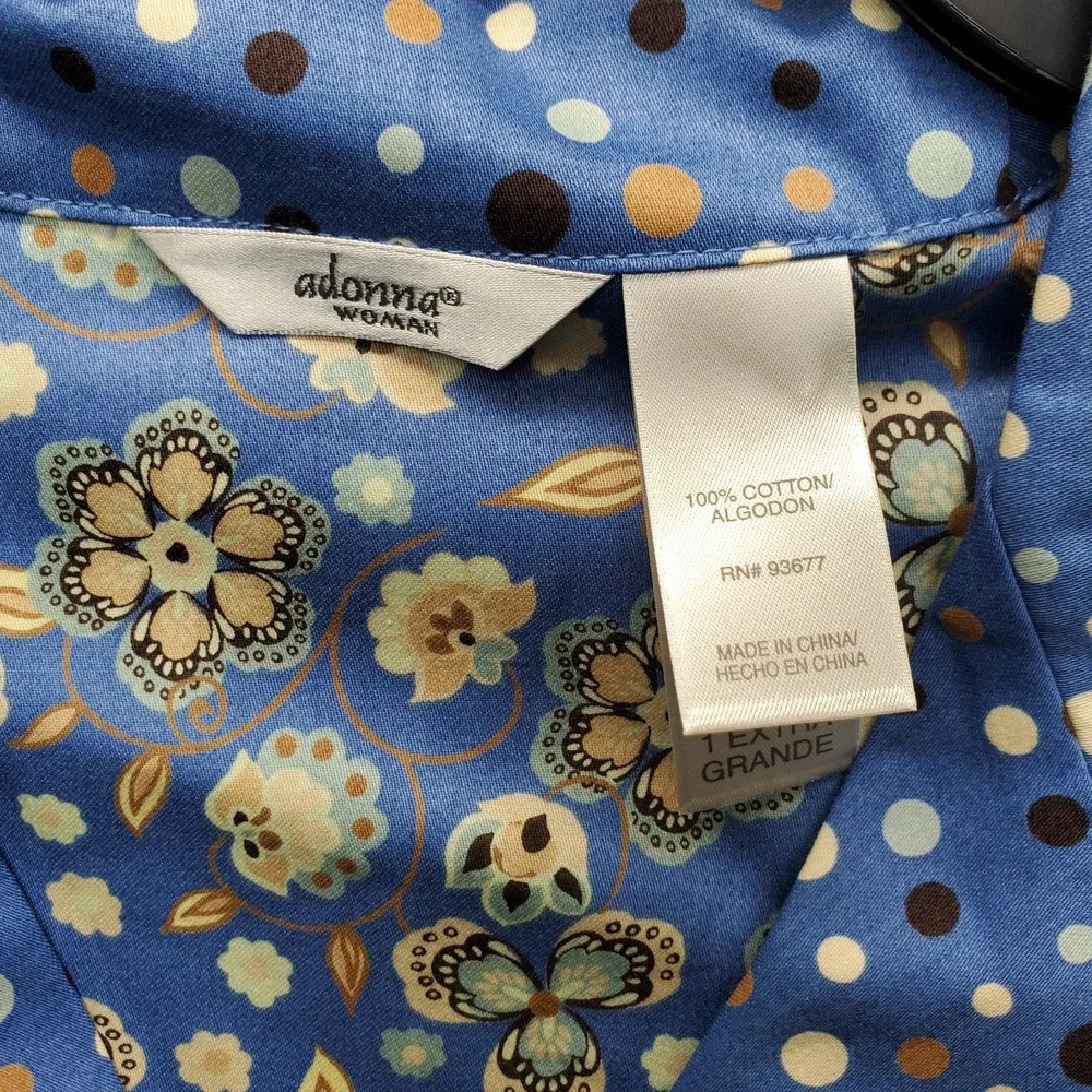 Lot of 2 Adonna Pajama Top Womens Plus 1X Multi Polka Dot Sleepwear Button Front
